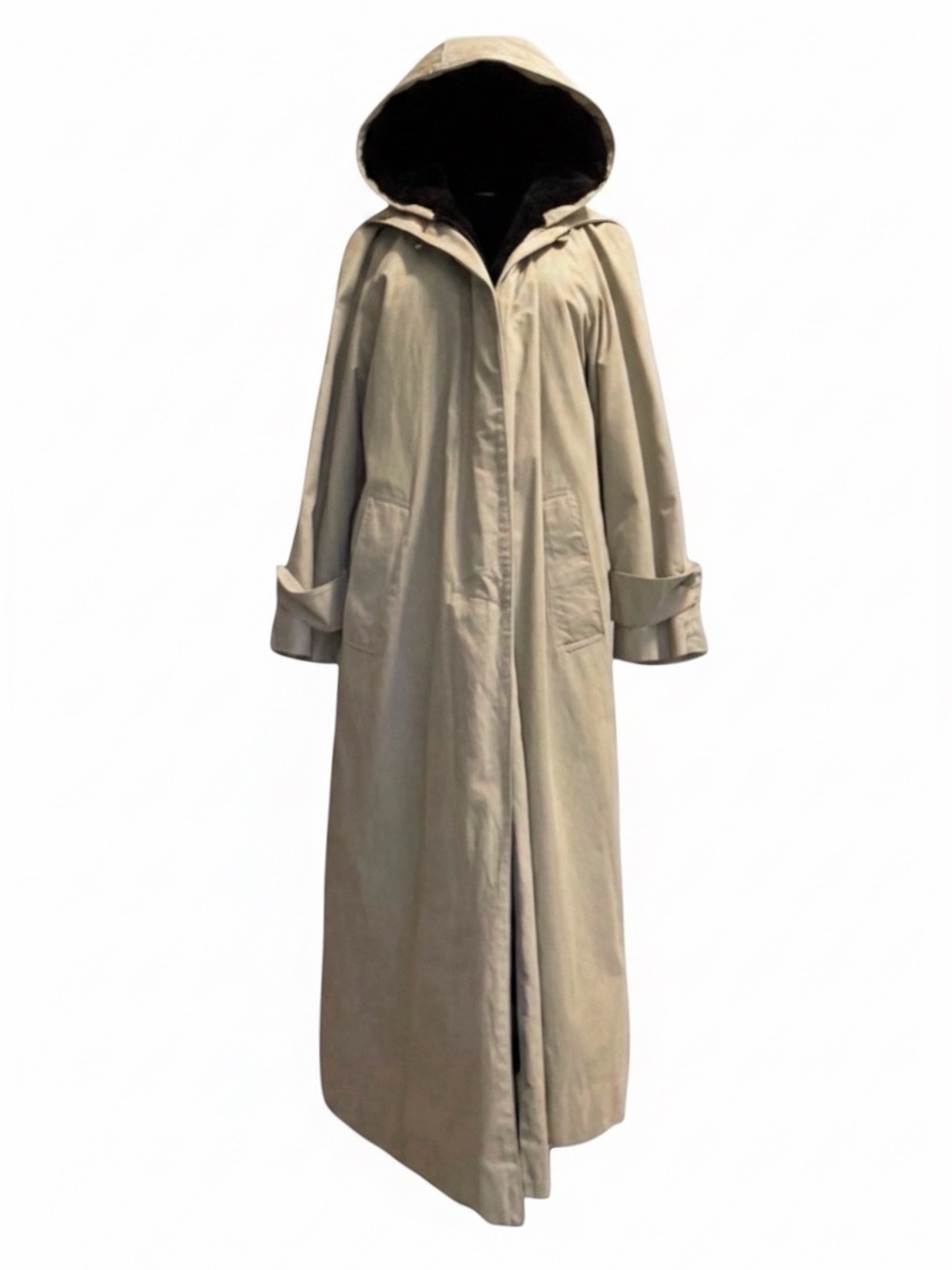 Carol Cohen Collectibles Hooded Long Coat | Faux Fur Lined | Trench Beige